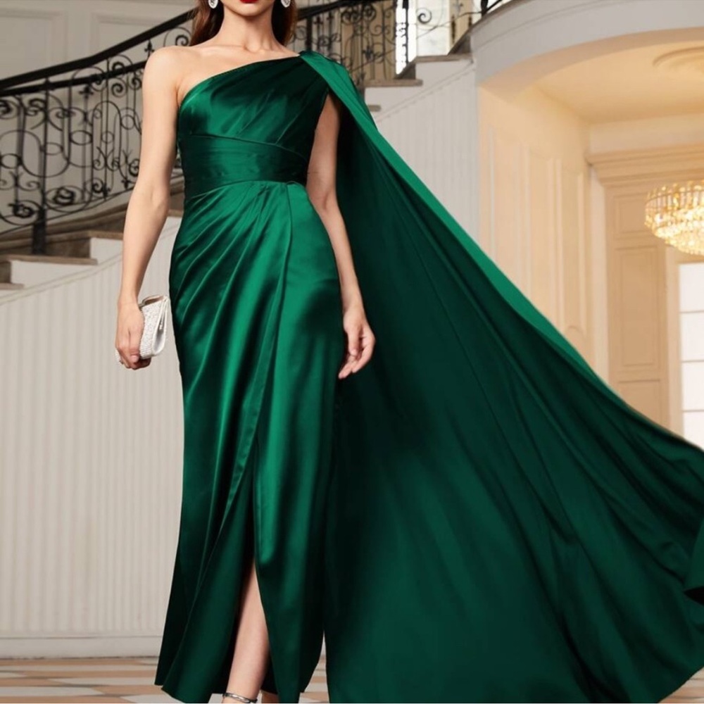 Luxe One Shoulder Party Formal Evening Prom Satin Wedding Dress XS S M L